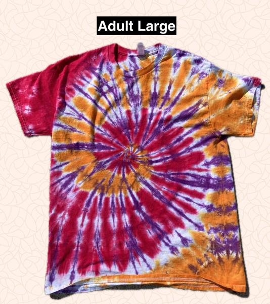 Orange Magenta Purple Spiral Tie Dye T Shirt Adult Large
