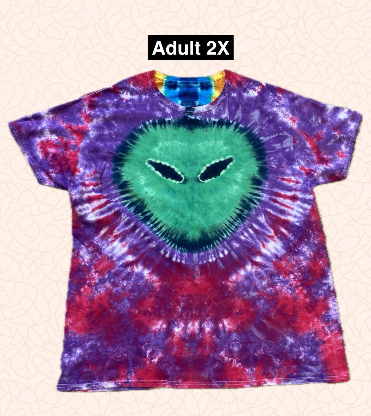 Alien on Pink with Rainbow Spine Tie Dye T Shirt Adult 2X