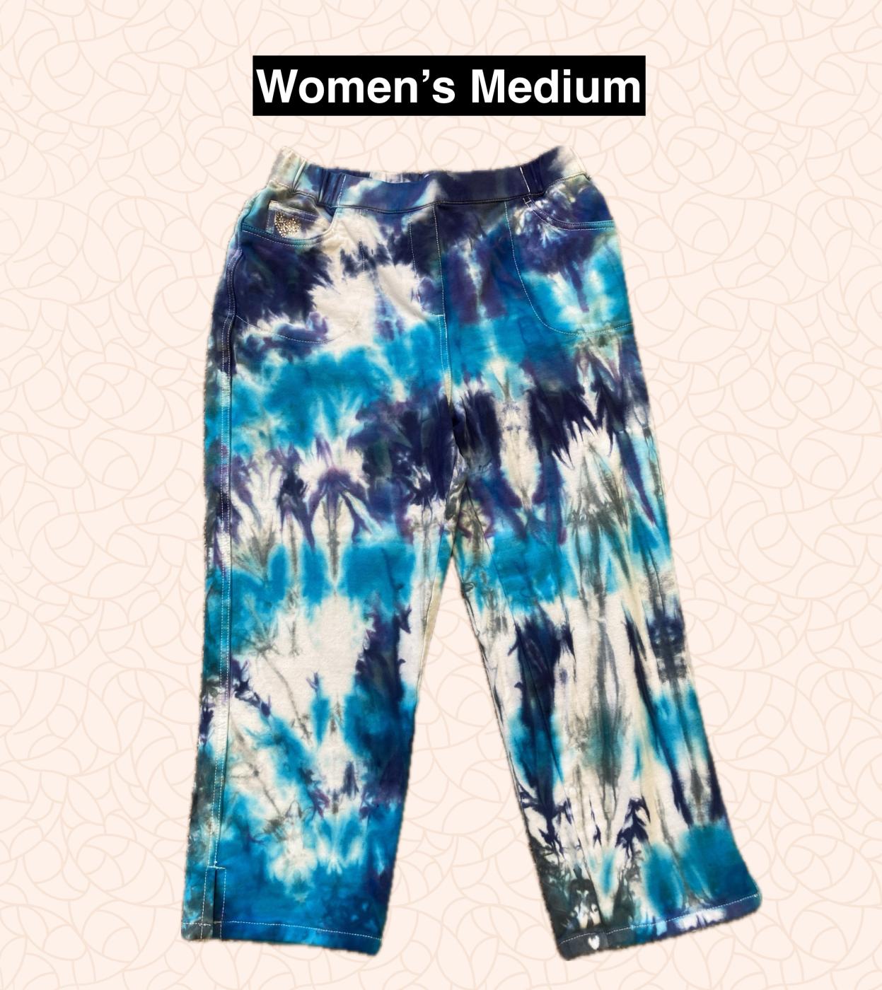 Shades of Blue Tie Dyed Pants Women's Medium