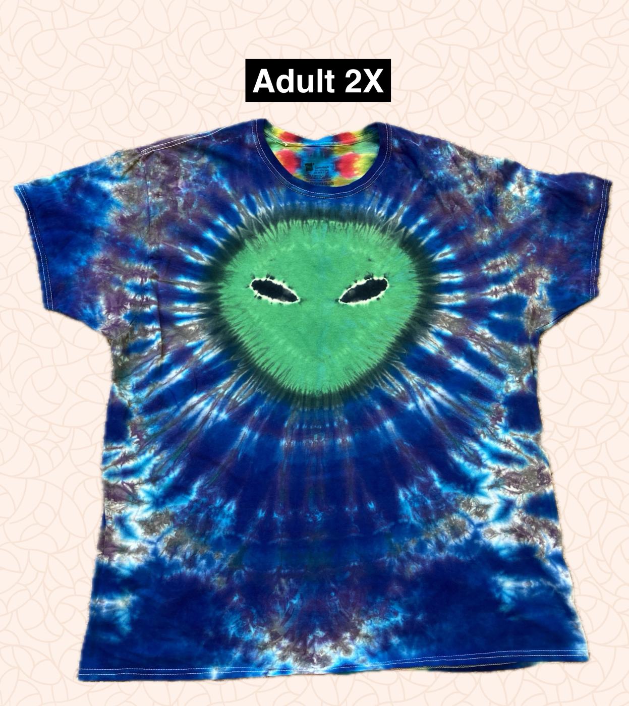 Alien on Blues with Rainbow Spine Tie Dye T Shirt Adult 2X