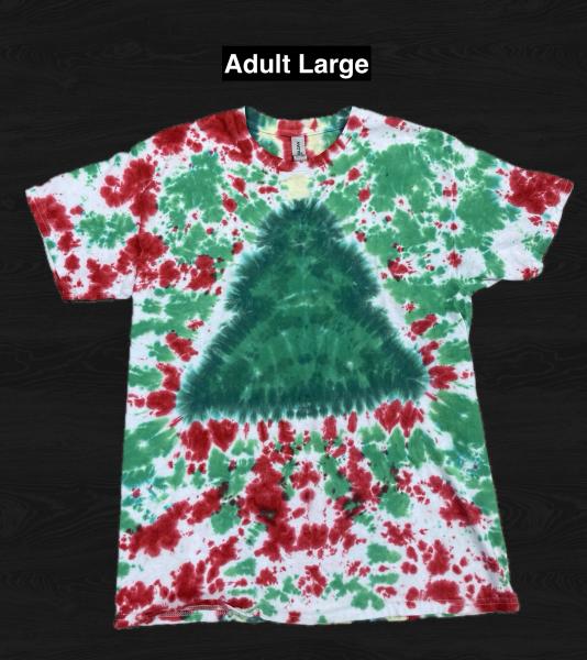 Christmas Tree with Red Green Crinkle Tie Dye T Shirt Adult Large