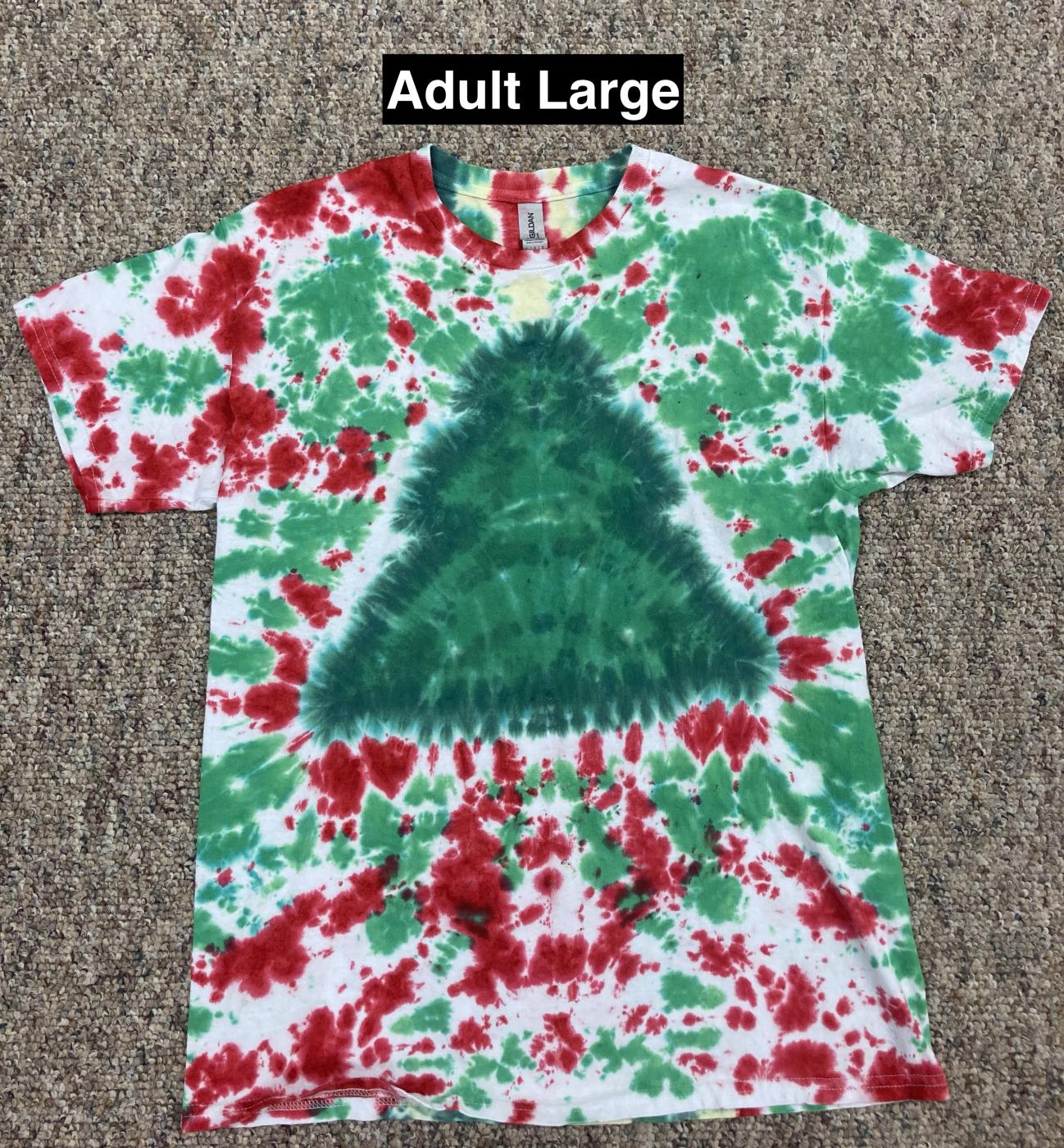 Christmas Tree with Red Green Crinkle Tie Dye T Shirt Adult Large