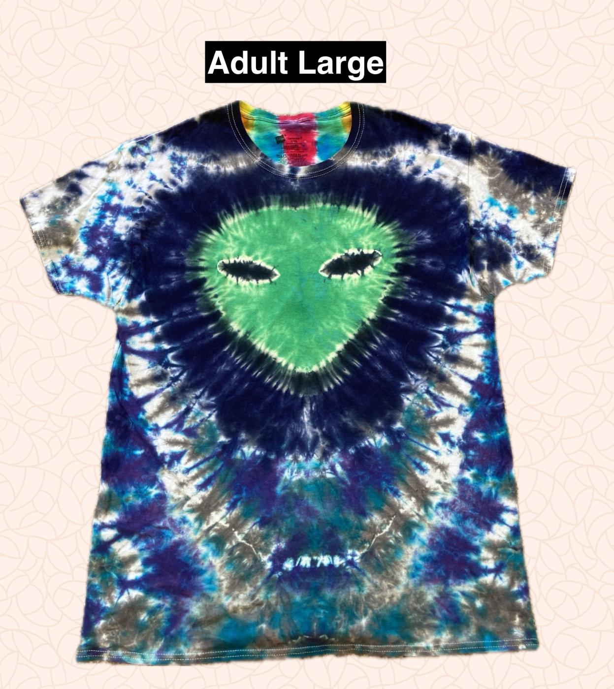 Alien with Navy, Turquoise, & Steel Tie Dyed T Shirt Adult Large