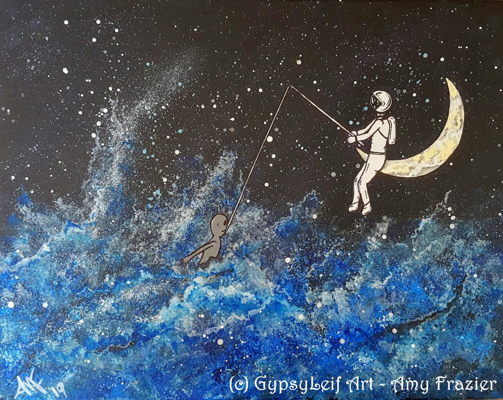 Here Fishy Fishy - Astronaut and Alien Space Painting Photo Print