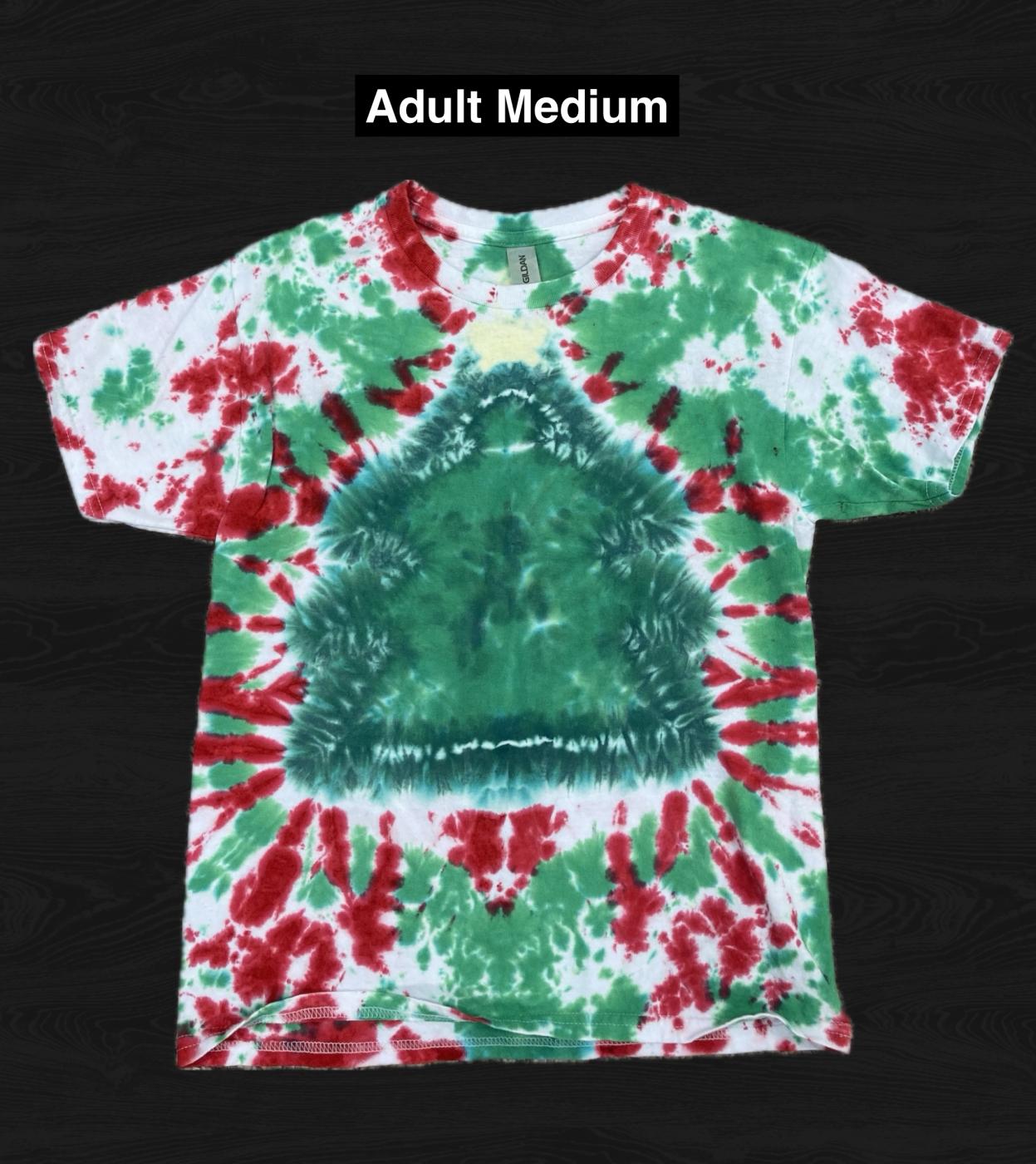 Christmas Tree with Red Green Crinkle Tie Dye T Shirt Adult Medium