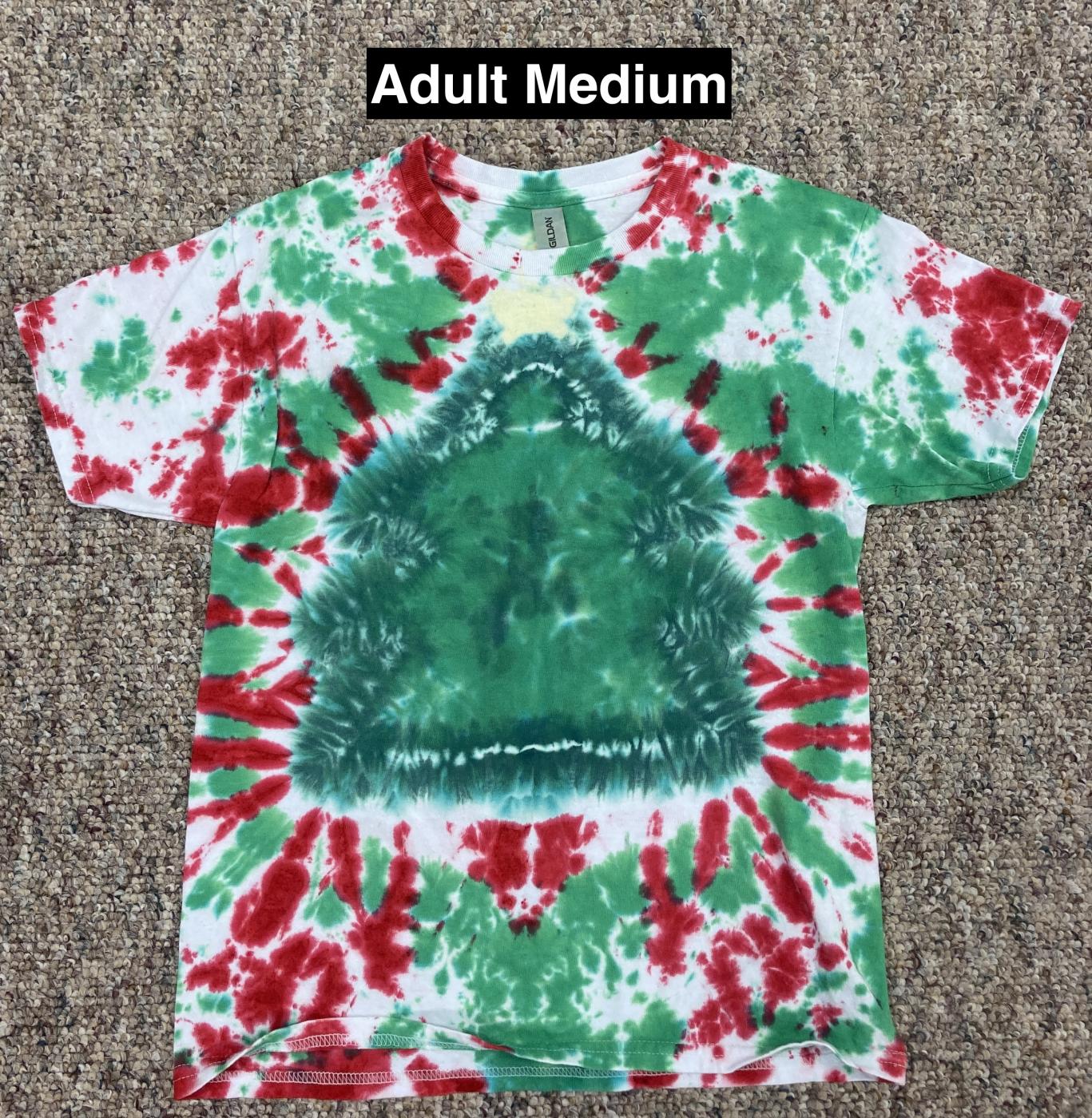 Christmas Tree with Red Green Crinkle Tie Dye T Shirt Adult Medium