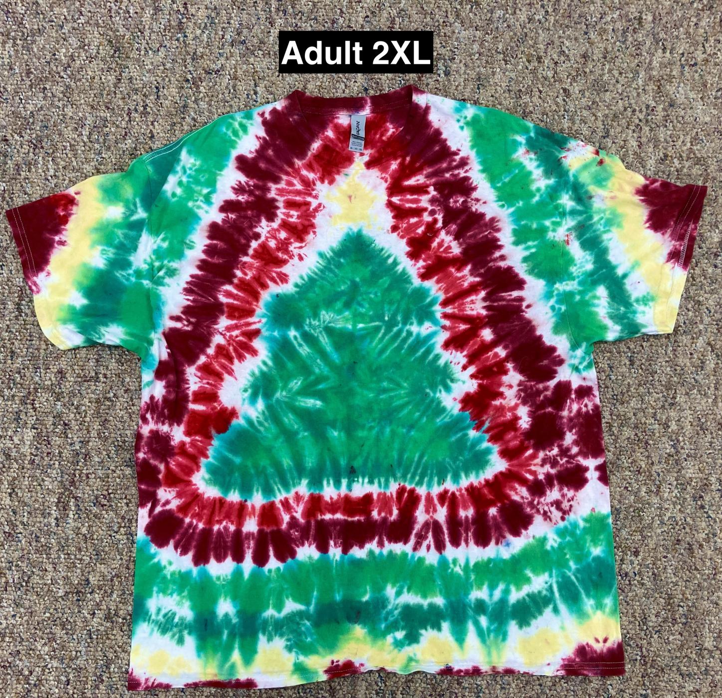 Christmas Tree with Red and Green Rings Tie Dye T Shirt Adult 2XL