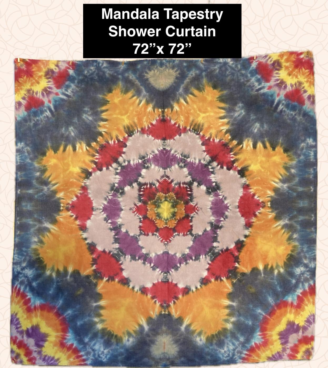 Orange, Pinks, Purple Mandala Tie Dyed Tapestry Shower Curtain 