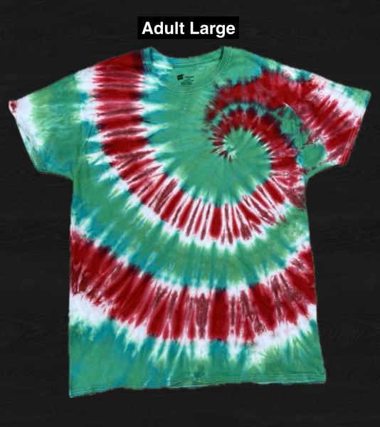 Green & Red Christmas Spirals Tie Dyed T Shirt Adult Large