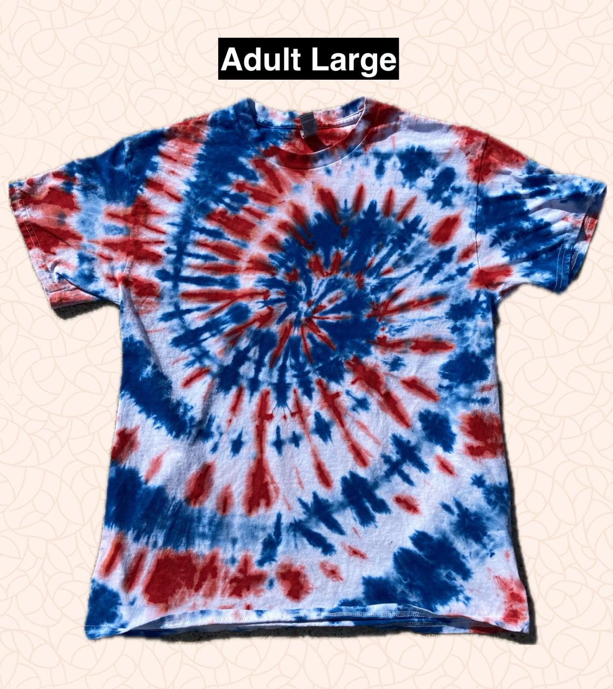 Red White & Blue Spiral Tie Dye T Shirt Adult Large