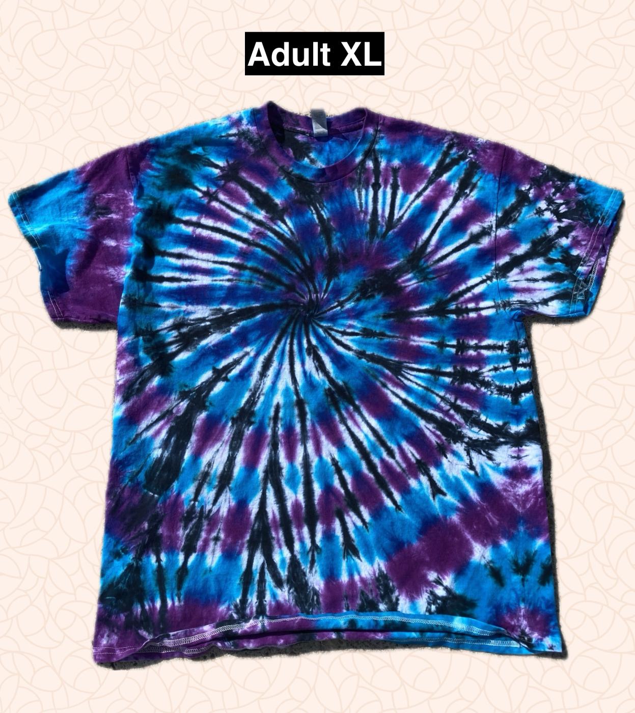 Purple Teal Spiral Tie Dye T Shirt Adult XL
