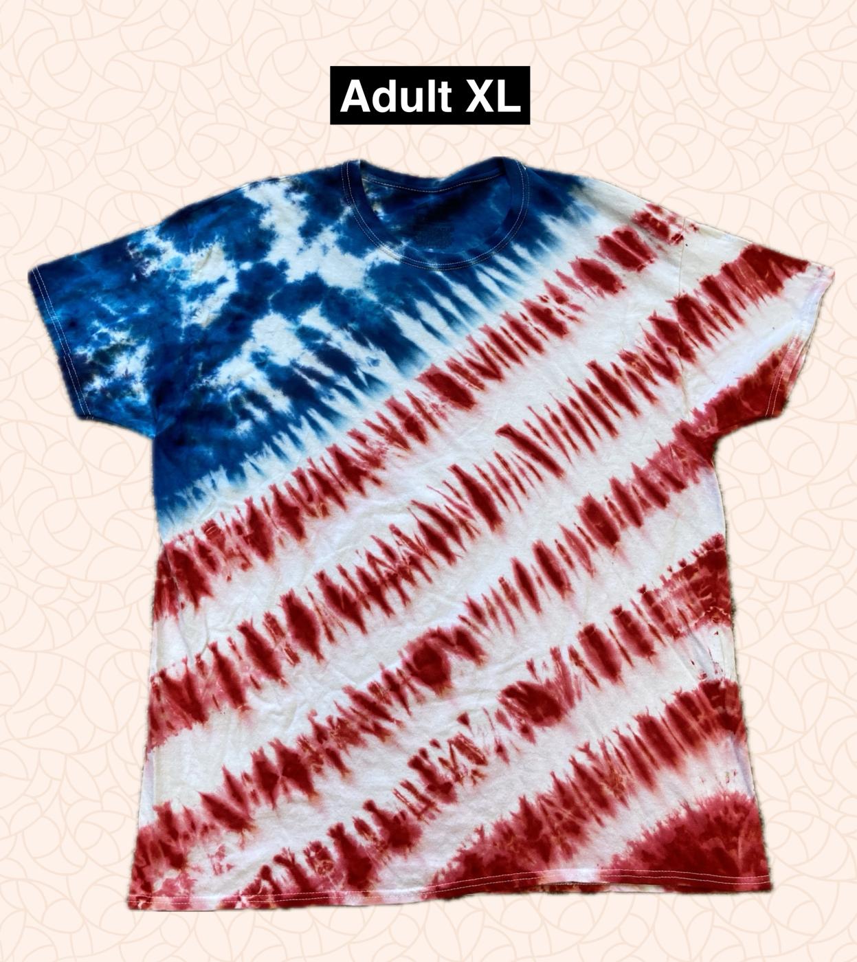 American Flag Red, White & Blue Tie Dyed T Shirt Adult XL