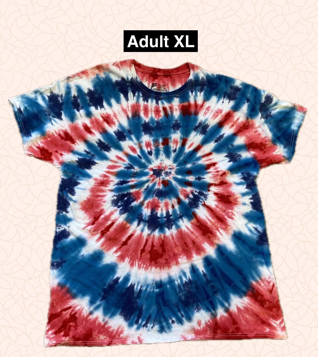 Patriotic Folded Spiral Red White & Blue Tie Dyed T Shirt Adult XL