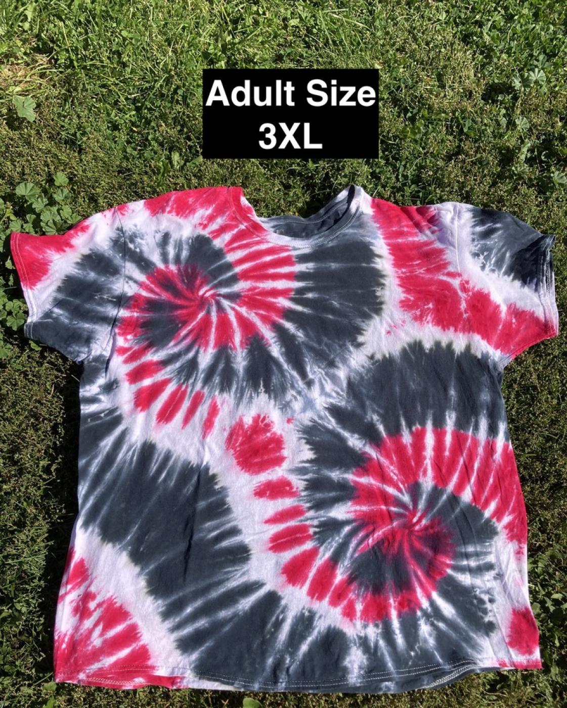 Red Black White Double Spiral Tie Dye T Shirt Adult 3XL