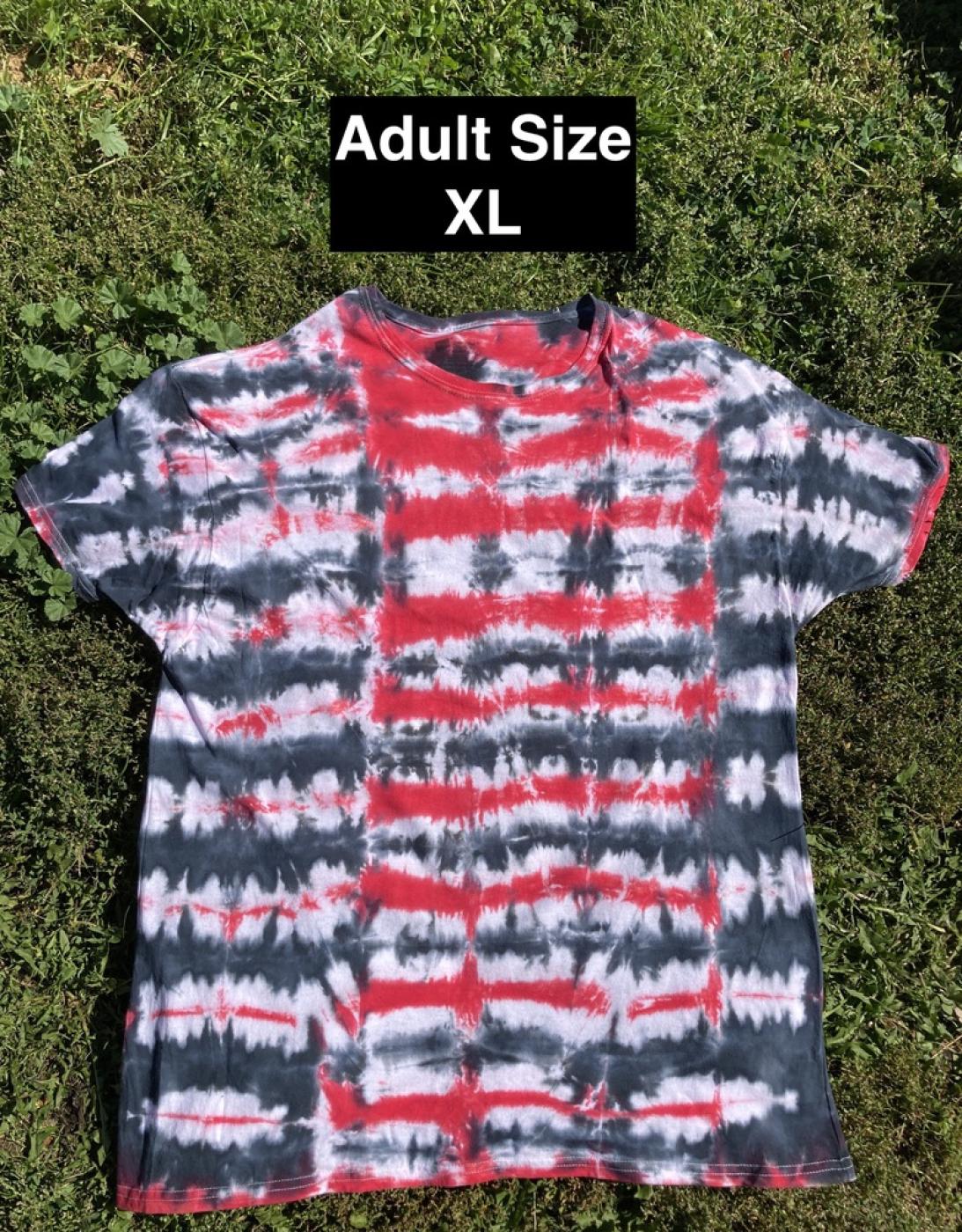 Red Black White Stripes Adult XL Tie Dye T Shirt