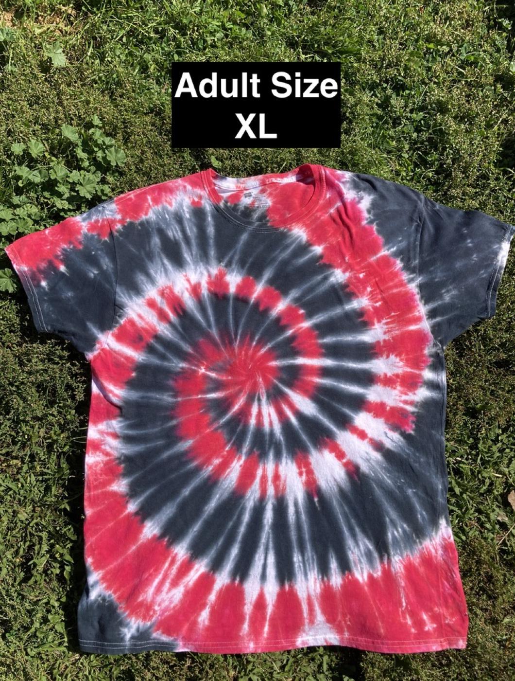 Red Black Spiral Adult XL Tie Dye T Shirt
