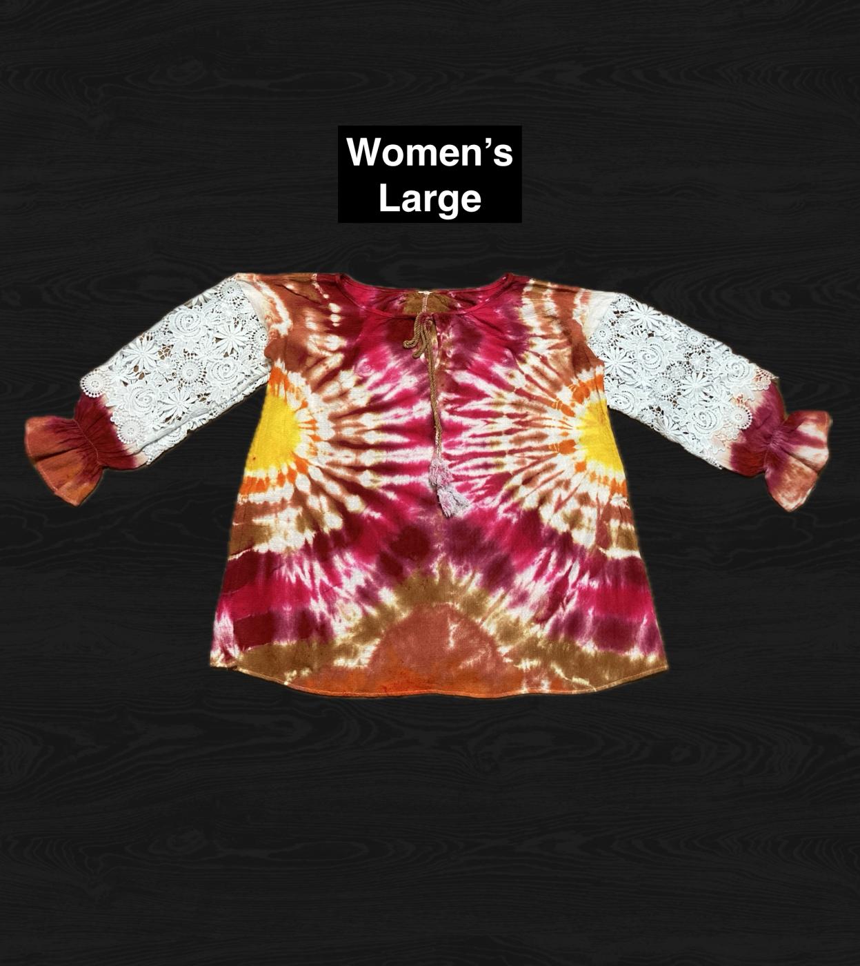 Autumn Suns Tie Dyed Long Lace Sleeve Shirt Women's Large