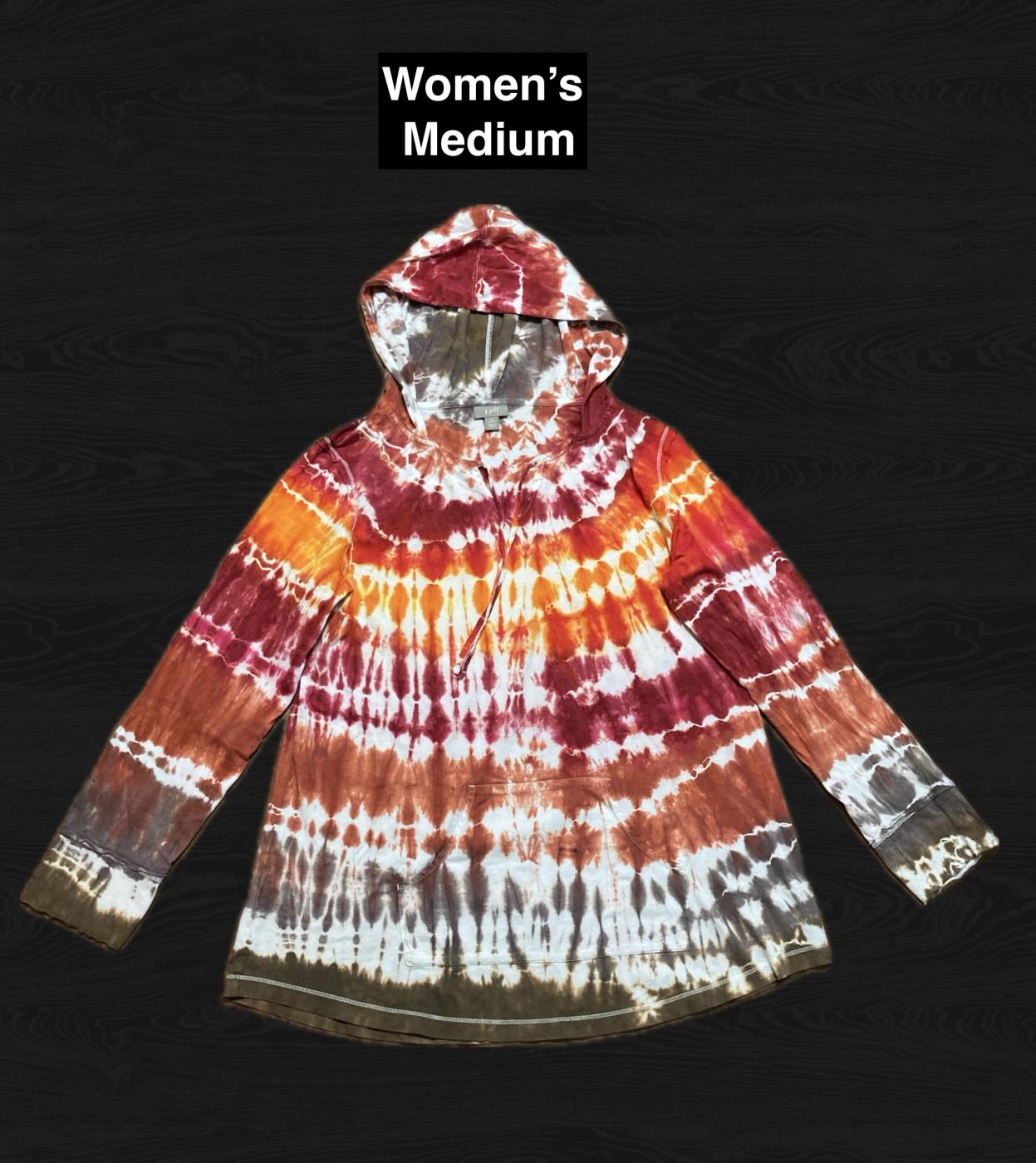 Autumn Stripes Tie Dye Long Sleeve Hooded Shirt Women's Medium