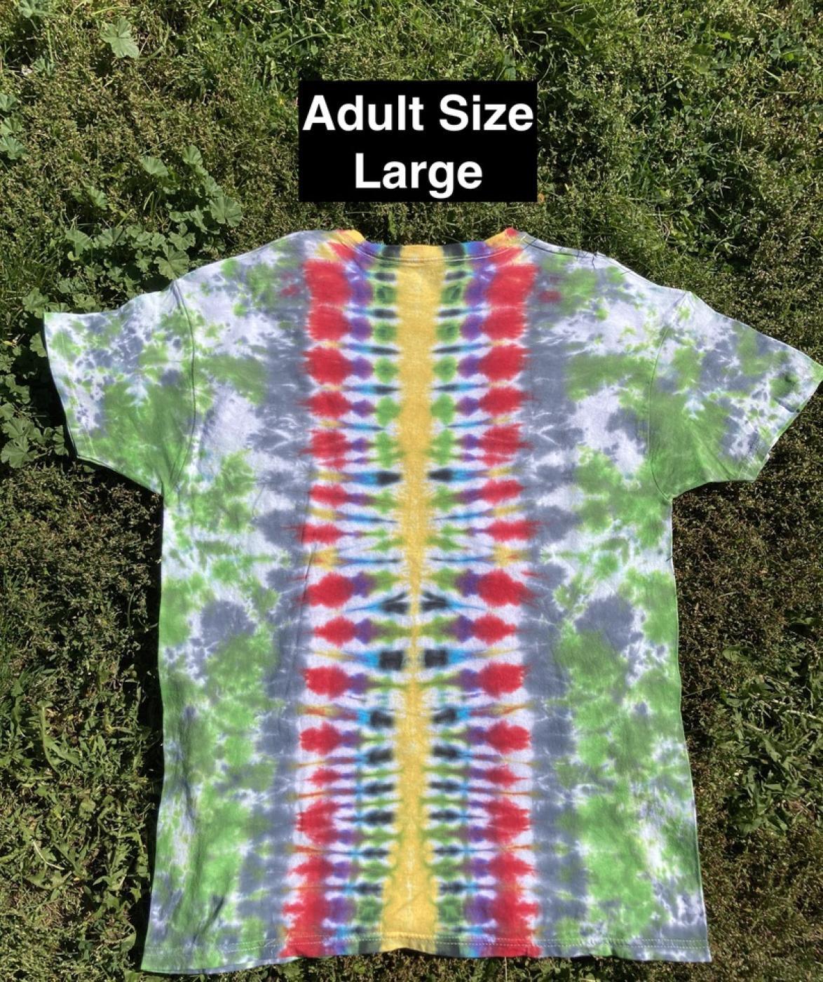 Brown Guitar Green Crinkle Rainbow Spine Tie Dye T-Shirt Adult Large