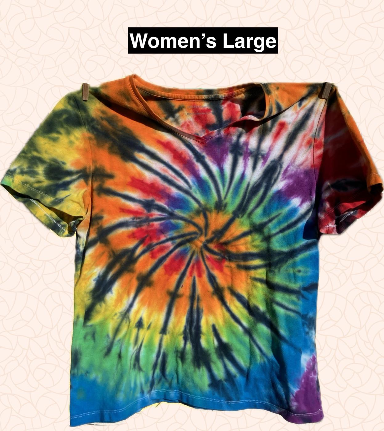 Rainbow and Black Spiral Tie Dye T Shirt Women's Large