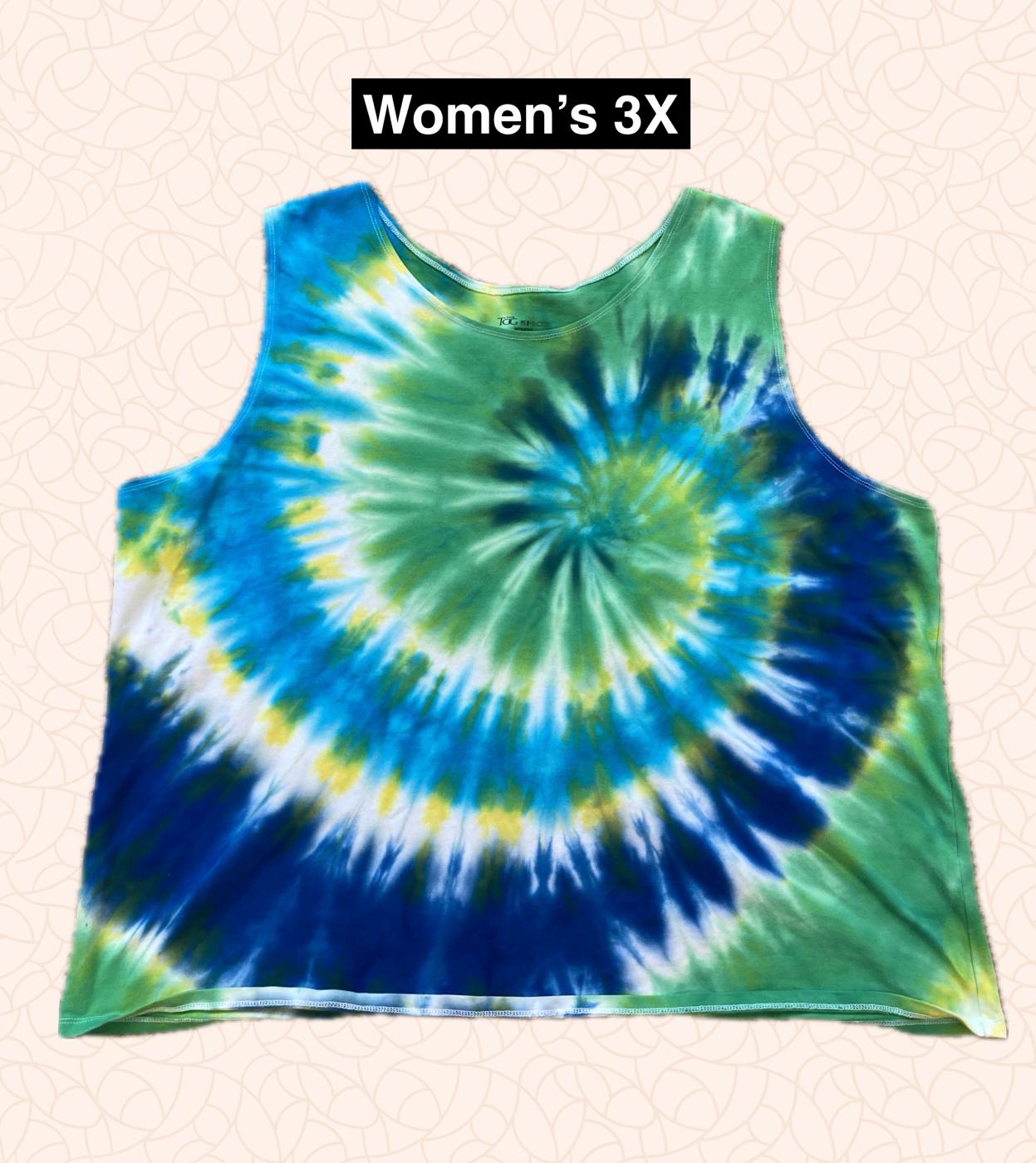 Green, Navy & Turquoise Spirals Tie Dyed Tank Top Women's 3X