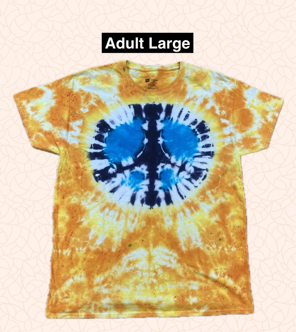 Navy Peace Sign with Blue on Gold Tie Dyed T Shirt Adult Large